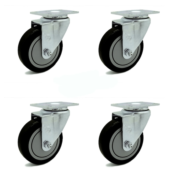 Service Caster 4 Inch Black Polyurethane Wheel Swivel Top Plate Caster Set SCC-20S414-PPUB-BLK-4 - main